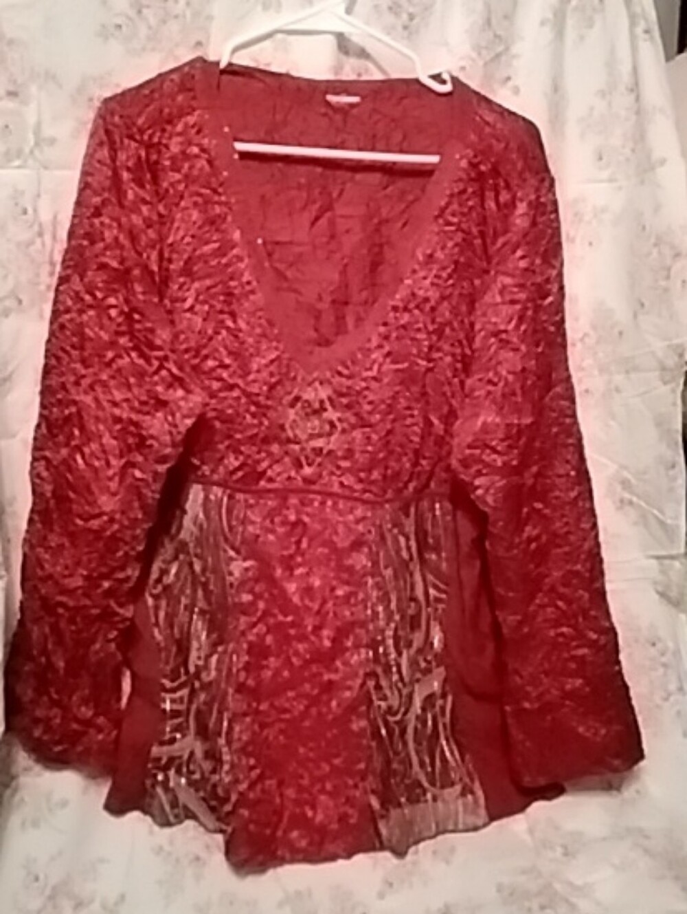 Red Textured V-Neck Layered Blouse